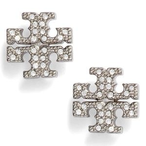 Tory Burch Crystal Logo Stud Earrings